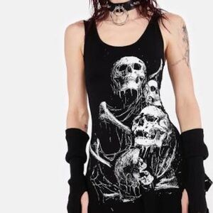 Jawbreaker Skull Mesh Back Handkerchief Hem Pile of Bones Goth Tank Top